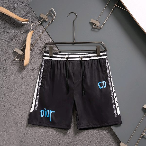Dior Men’s Black Shorts with Oblique Side Stripe and Blue Script Logo AO70045053