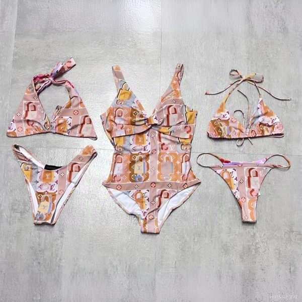 Louis Vuitton Sunrise Monogram Padlock V-Neck One-Piece Swimsuit AO55045176 AO70045177 AO55045178